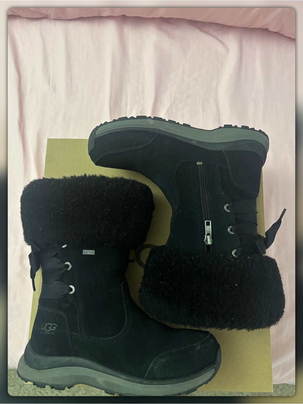 UGG Black Shearling Cuff Waterproof Winter Boots